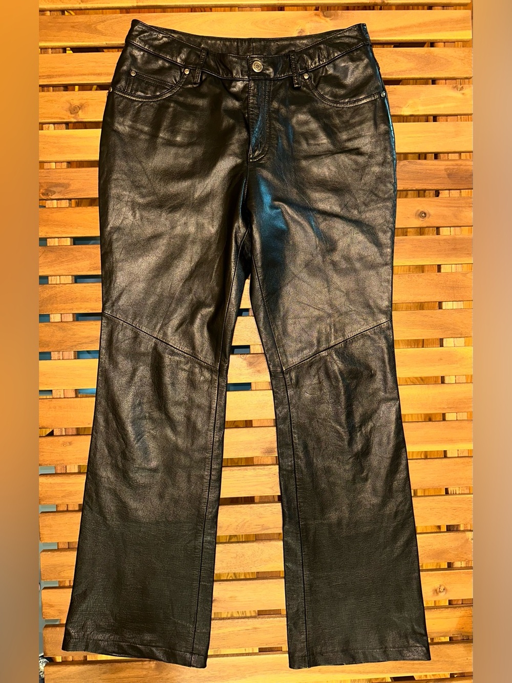 Harley-Davidson Black Leather Boot-Cut Flare Pants - Picture 2 of 12